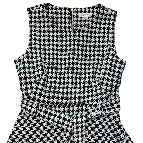 Sold - Calvin Klein Houndstooth Belted Sleeveless Midi Dress Size 12 - Picture 9 of 9